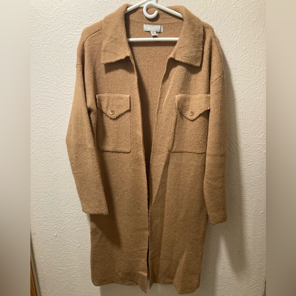 Long Collared Knit Cardigan